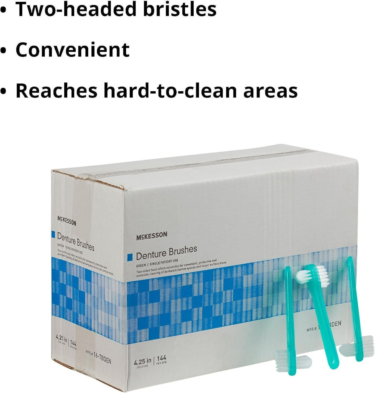 McKesson Denture Brush Two-Sided, Green, 4.25"