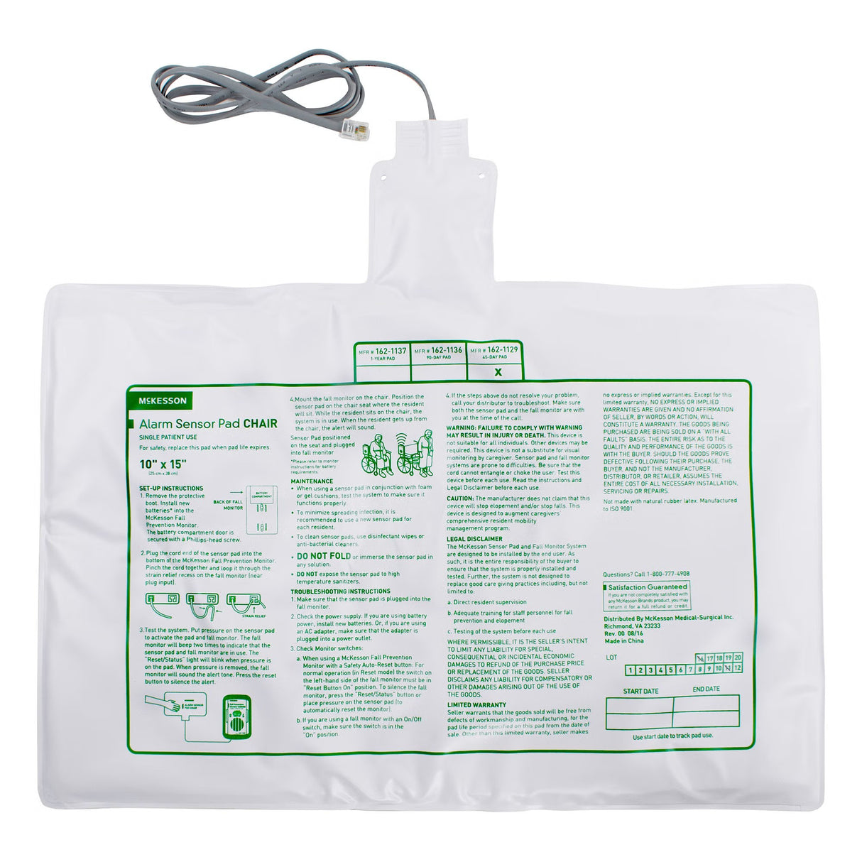 Chair Sensor Pad McKesson 10 X 15 Inch