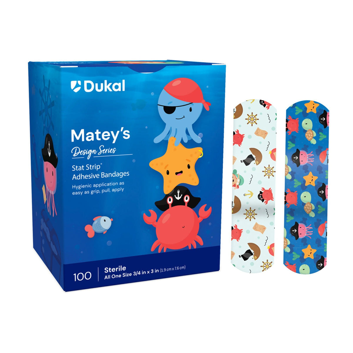 Stat Strip Adhesive Strips, Kid Design Mateys, Plastic, Sterile, 0.75" x 3" - 16710-Box - LL Medico