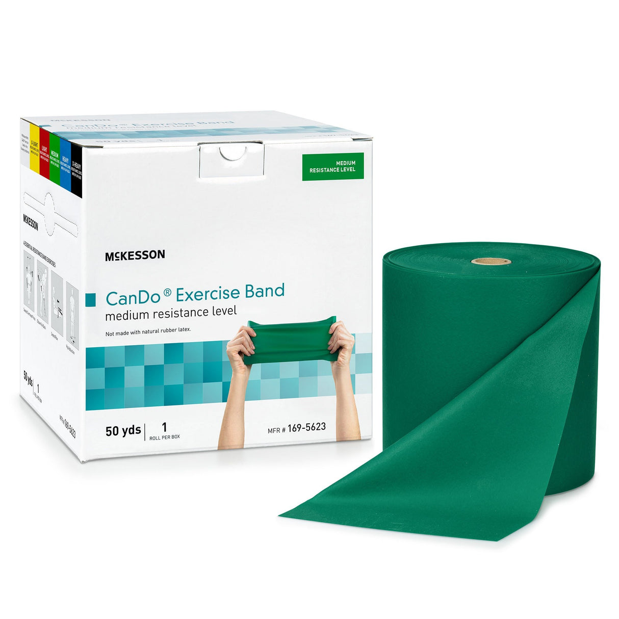McKesson CanDo Exercise Resistance Band, Green, Medium Resistance, 5" x 50 Yard