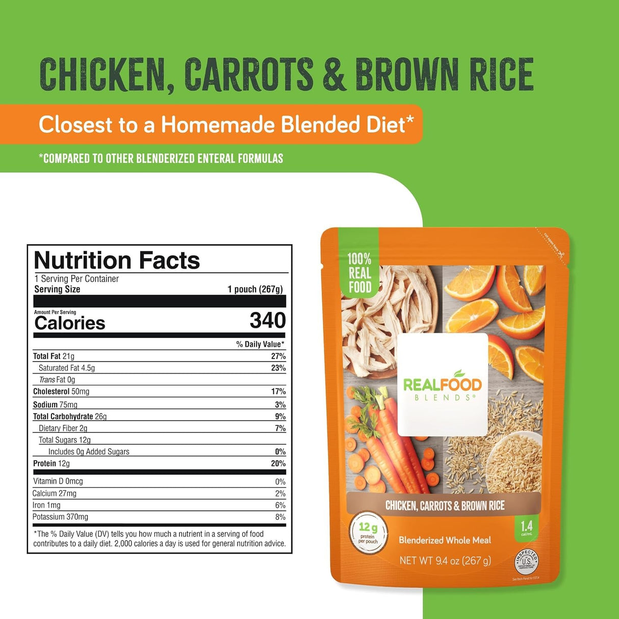 Real Food Blends Tube Feeding Formula, Chicken / Carrots / Brown Rice, 9.4 oz
