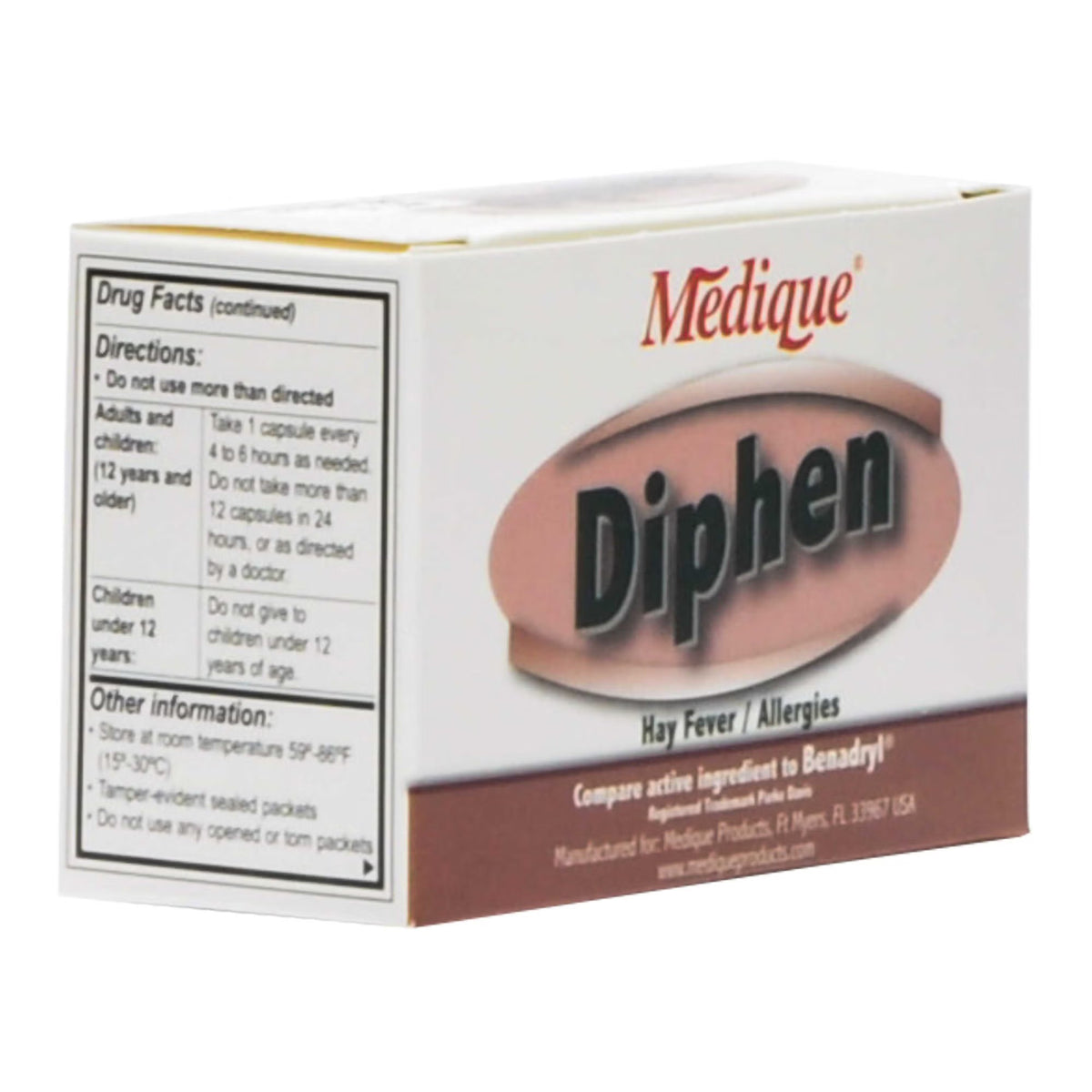 Diphen Diphenhydramine Allergy Relief, 25 mg, Caplet - 18464 - LL Medico