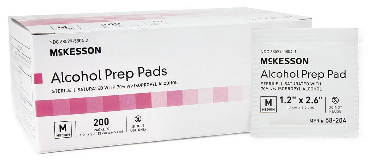 McKesson Alcohol Prep Pad, Sterile, Medium, 1.2" x 2.6" - 58-204 - LL Medico