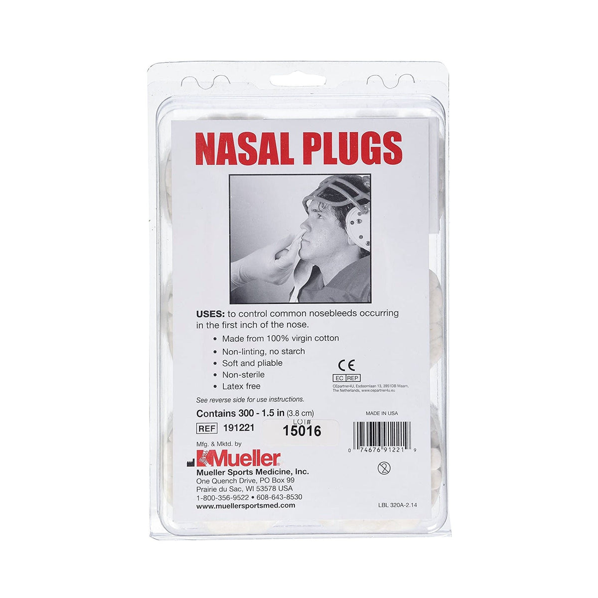 Mueller Nasal Packing, Non-Impregnated, White, Cotton, NonSterile, 1.5" Length - 191221-Pack - LL Medico