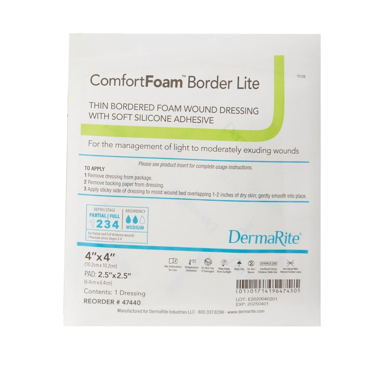 ComfortFoam Border Lite Thin Bordered Foam Wound Dressing, 3 x 3 Inch