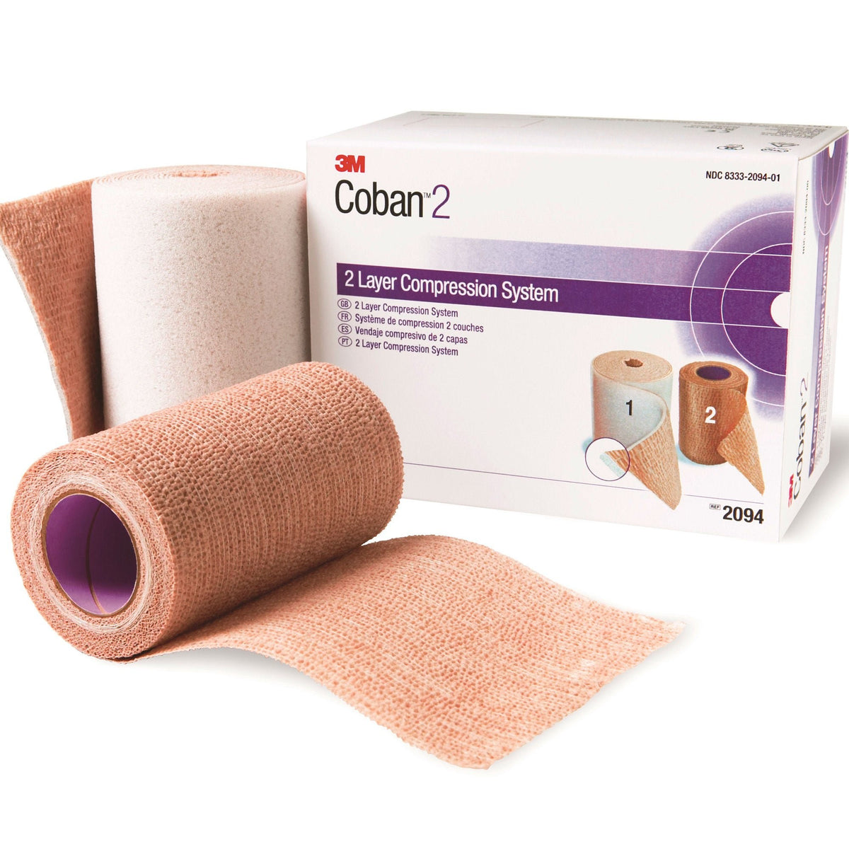 3M Coban 2, Two-Layer Compression Bandage System, 2.9 yard x 4" / 4" x 5.1 yard, Tan / White, Foam / Elastic, NonSterile, 35 to 40 mmHg - 2094N-Single - LL Medico