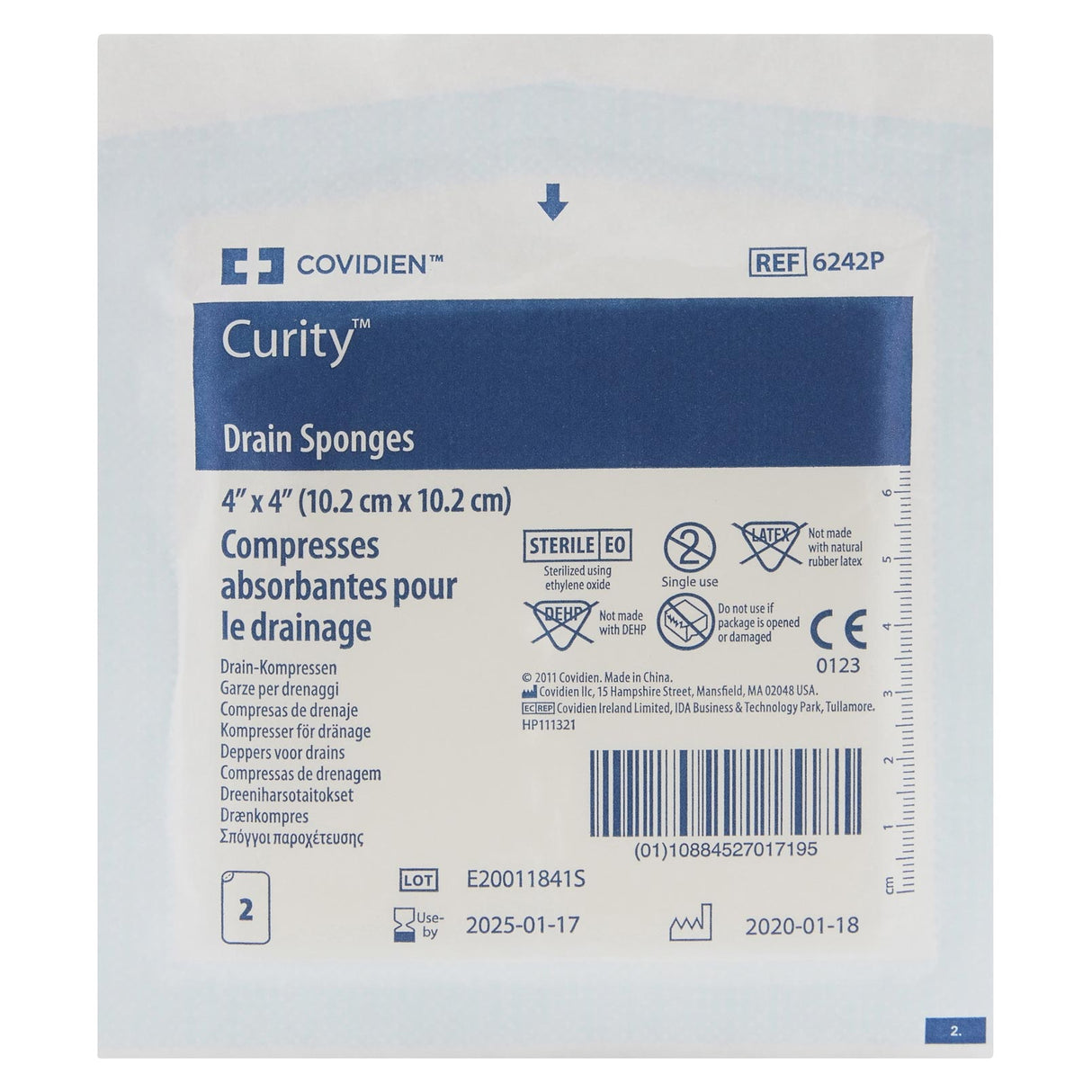 Curity Drain Sponge, 4 x 4 Inch, Six-Ply