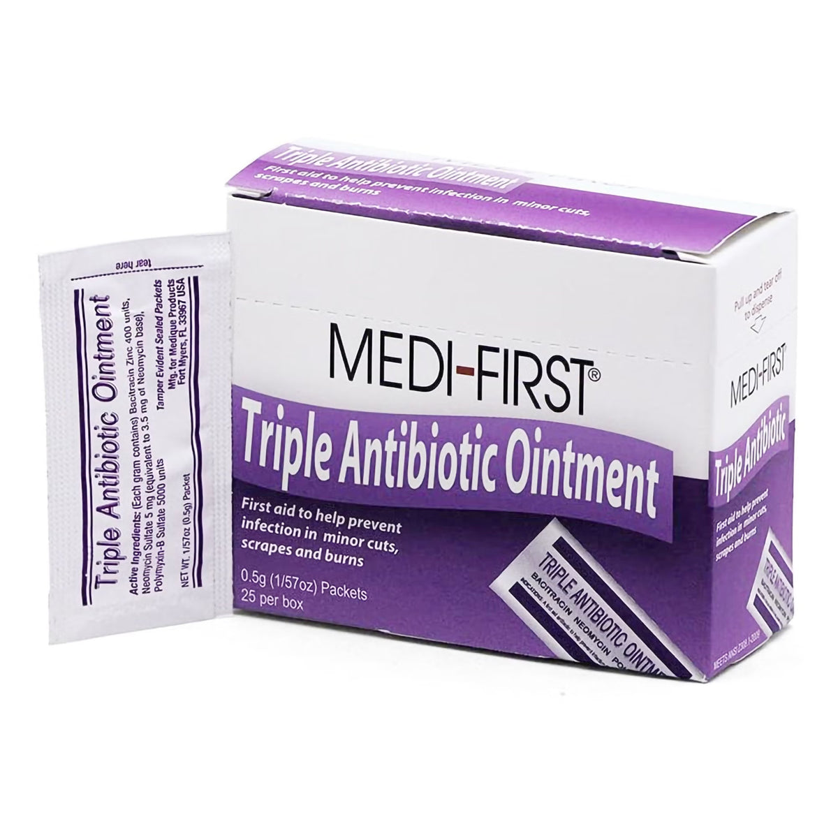 Medi-First Triple Antibiotic Ointment, First Aid Antibiotic, Bacitracin, Neomycin, Polymyxin B, 0.5 Gram Individual Packet - 22373 - LL Medico
