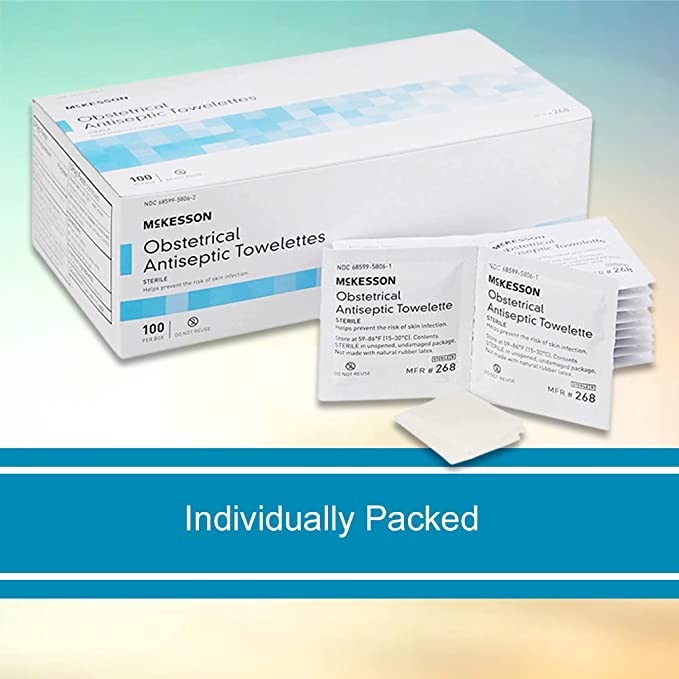 McKesson Obstetrical Antiseptic Towelettes, Sterile, 100 Count Box