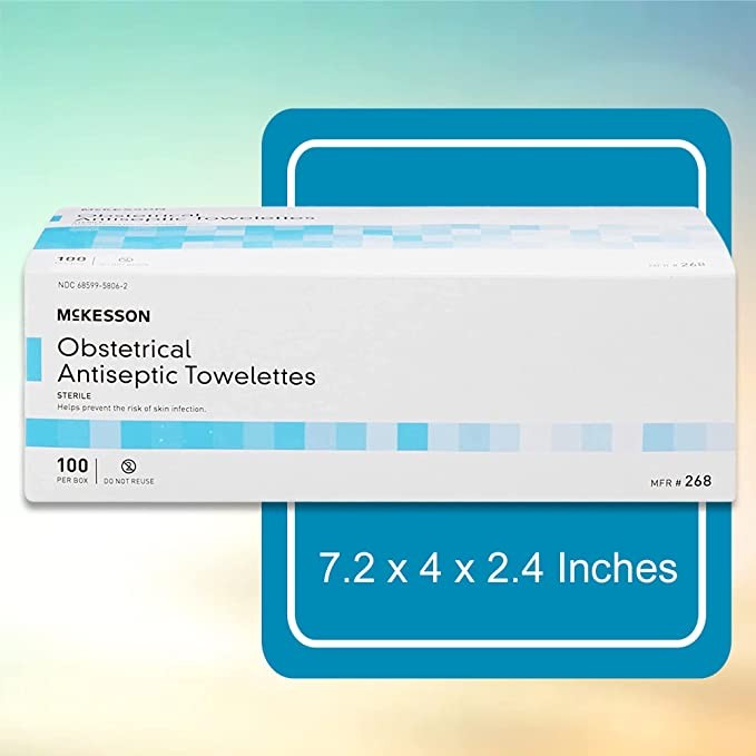 McKesson Obstetrical Antiseptic Towelettes, Sterile, 100 Count Box