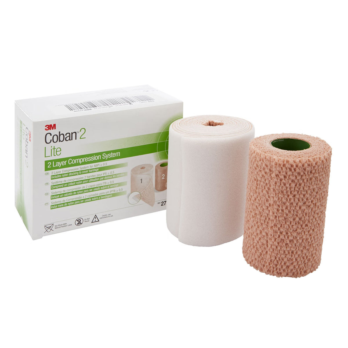 3M Coban 2 Lite Two-Layer Compression Bandage System, Self-Adherent, Pull On Closure, Tan / White, Foam / Elastic, NonSterile, 25 to 30 mmHg - 2794N - LL Medico