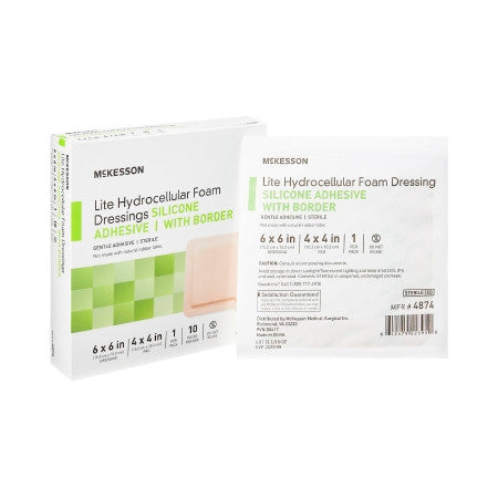 McKesson Lite Hydrocellular Foam Dressing w/ Silicone Adhesive w/o Border, 6 x 6