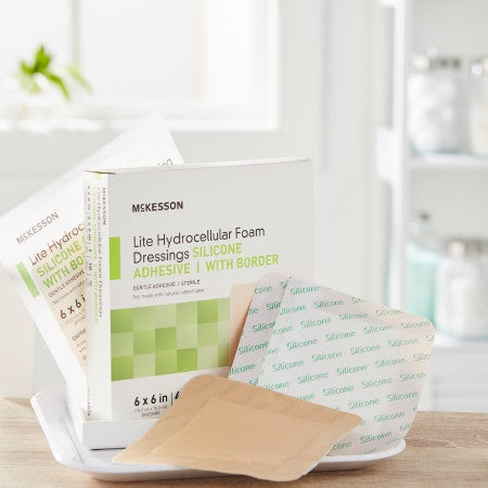 McKesson Lite Hydrocellular Foam Dressings w/ Border & Silicone Adhesive, 6 x 6"