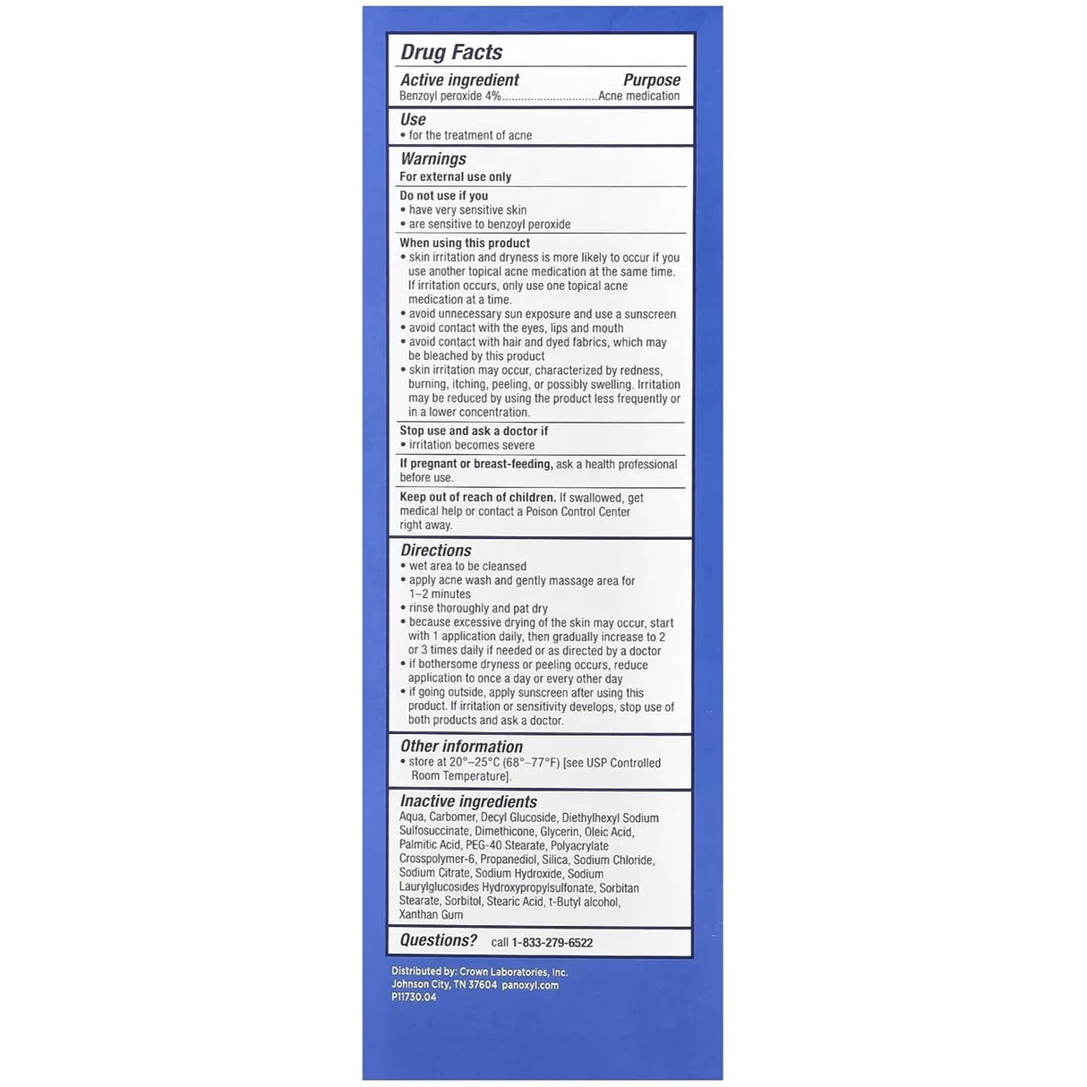 PanOxyl Acne Creamy Wash for Face & Body, 4% Benzoyl Peroxide, Unscented, 6 oz
