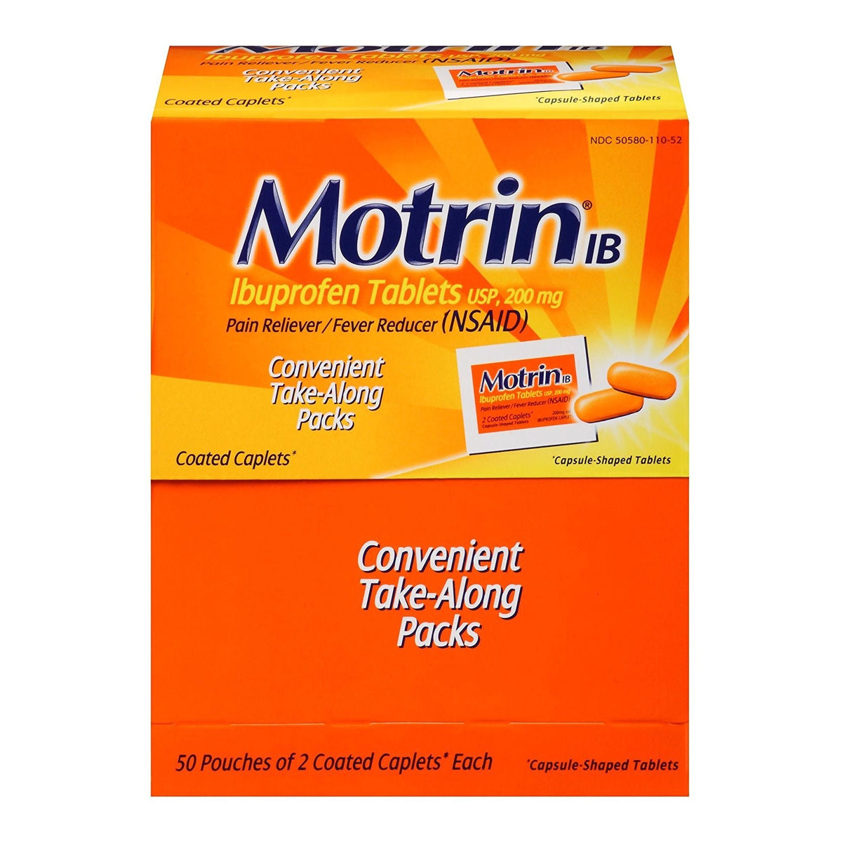 Motrin IB Ibuprofen Caplets, 200 mg, Pain Reliever - 304815200 - LL Medico