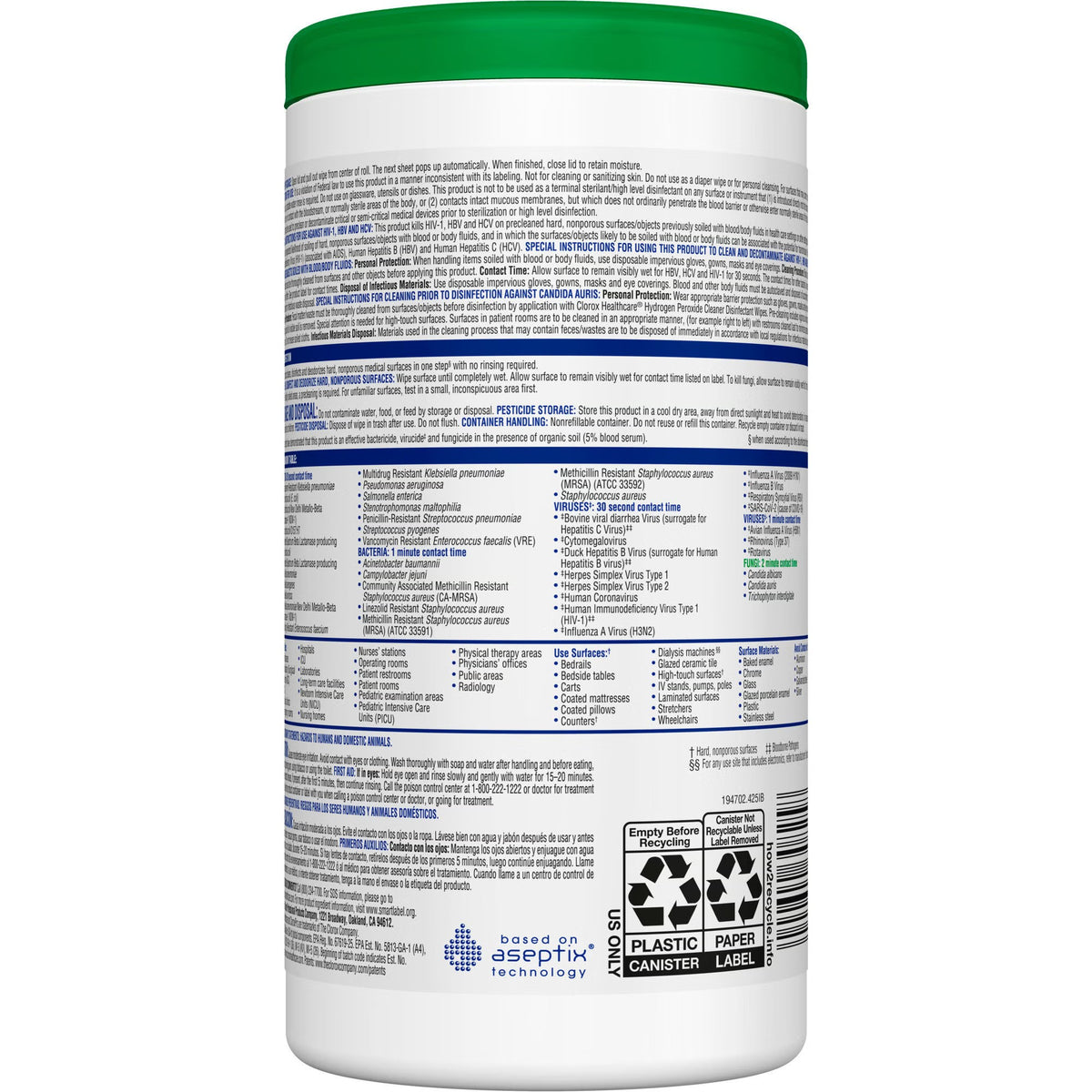 Clorox Healthcare Hydrogen Peroxide, Cleaner Disinfectant Wipes, Premoistened, Surface Disinfectant Cleaner, Unscented, Non-Sterile, 6.75 x 5.75" - 30825 - LL Medico
