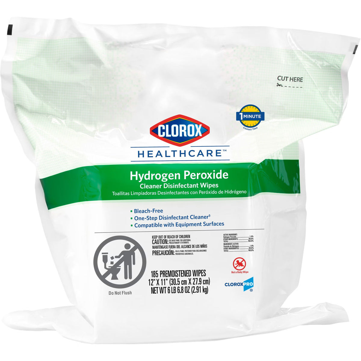 Clorox Healthcare Hydrogen Peroxide Cleaner Disinfectant Wipes, Premoistened, Surface Disinfectant Cleaner, 11" x 12", Unscented, Non-Sterile - 30827 - LL Medico