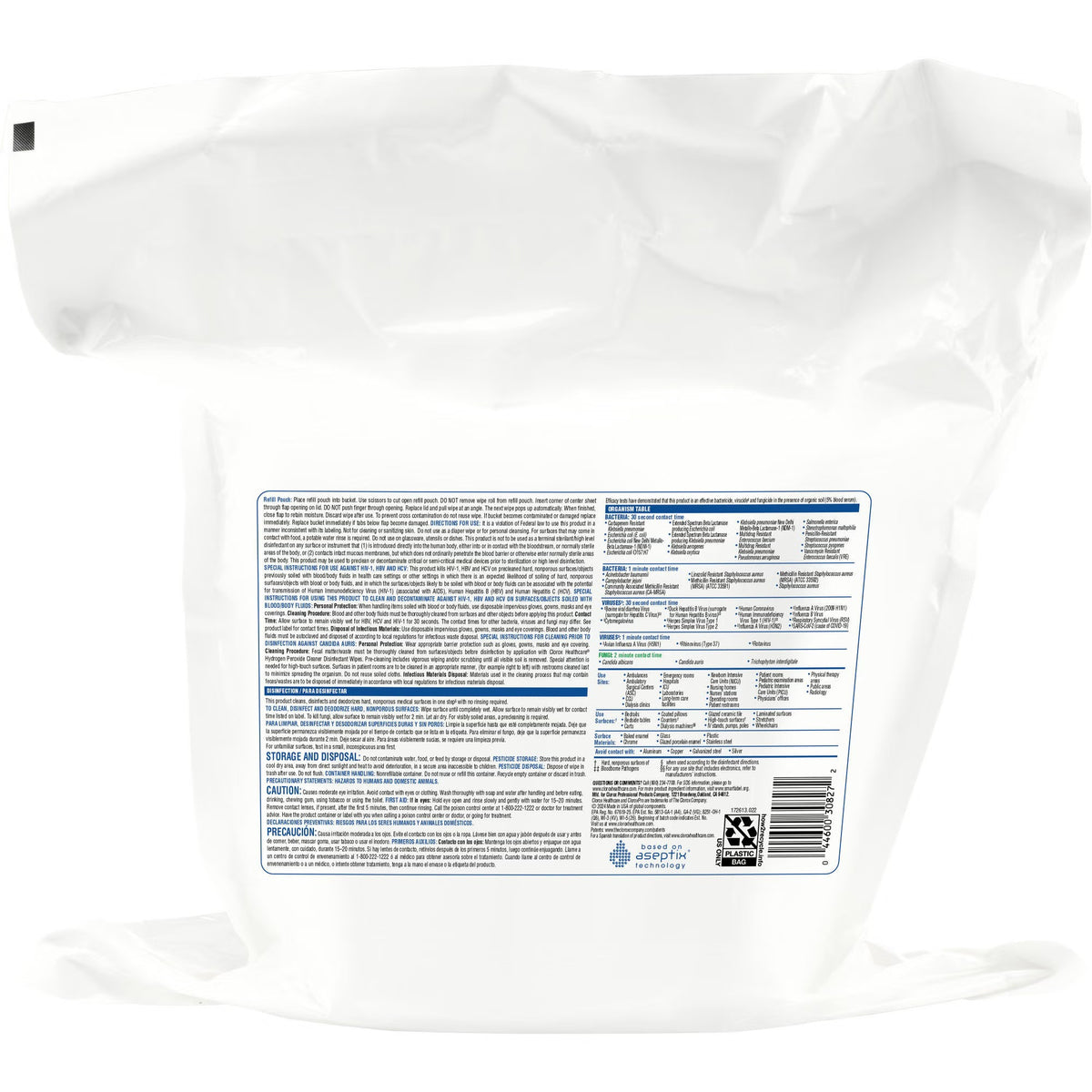 Clorox Healthcare Hydrogen Peroxide Cleaner Disinfectant Wipes, Premoistened, Surface Disinfectant Cleaner, 11" x 12", Unscented, Non-Sterile - 30827 - LL Medico