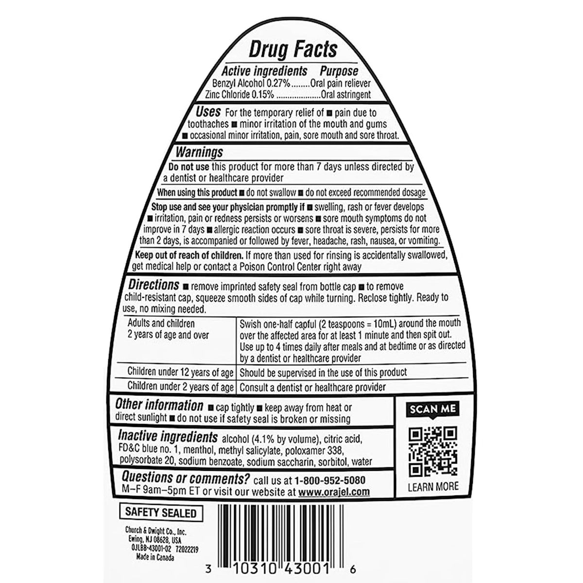 Orajel Toothache Rinse, Analgesic and Astringent, Soothing Mint, 16 oz - 31031043001 - LL Medico