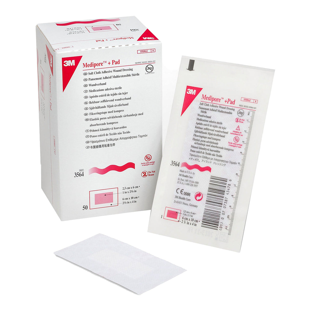 3M Medipore +Pad Soft Cloth Adhesive Wound Dressing, Sterile, 2 3/8" x 4"