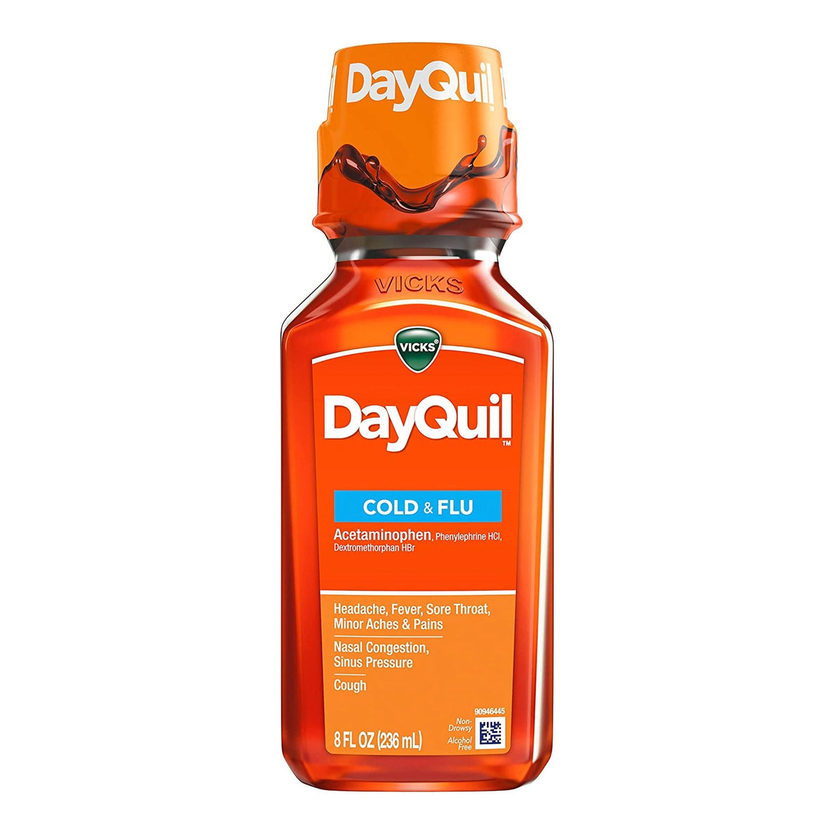 Vicks DayQuil Cold & Flu Multi-Symptom Relief Liquid, 325 mg-10 mg-5 mg/15 mL, 8 oz - 32390001435 - LL Medico