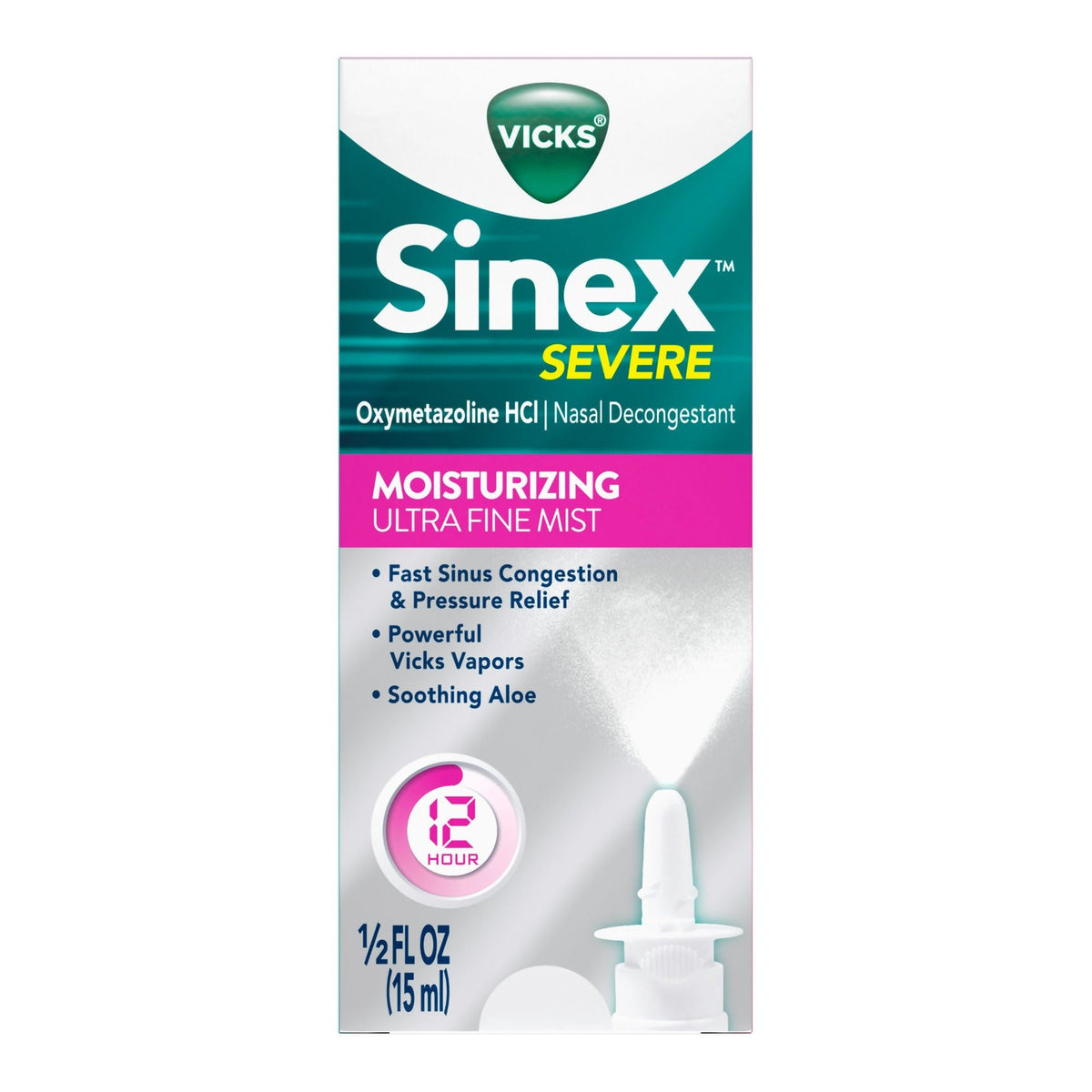 Vicks Sinex Severe Moisturizing Ultra Fine Mist Nasal Spray, Oxymetazoline HCl 0.05%, 0.5 oz - 32390002326 - LL Medico