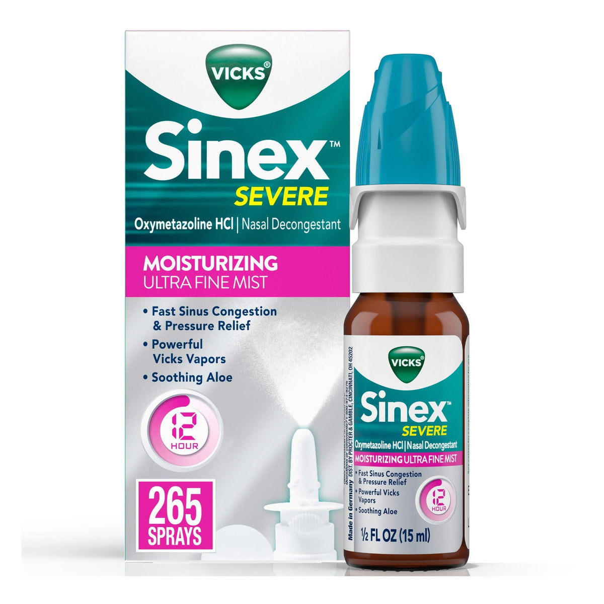 Vicks Sinex Severe Moisturizing Ultra Fine Mist Nasal Spray, Oxymetazoline HCl 0.05%, 0.5 oz - 32390002326 - LL Medico