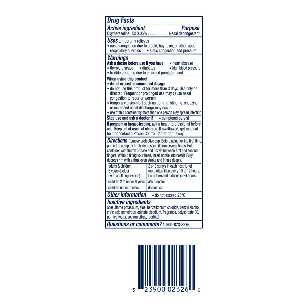 Vicks Sinex Severe Moisturizing Ultra Fine Mist Nasal Spray, Oxymetazoline HCl 0.05%, 0.5 oz - 32390002326 - LL Medico