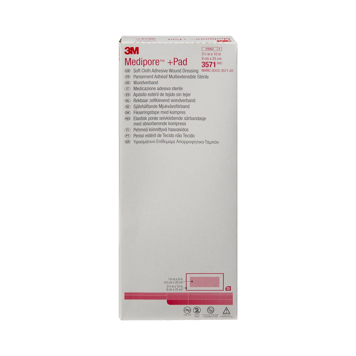 3M Medipore Composite Dressing, Rectangle Sterile Nonwoven Backing — 3.5" x 10"