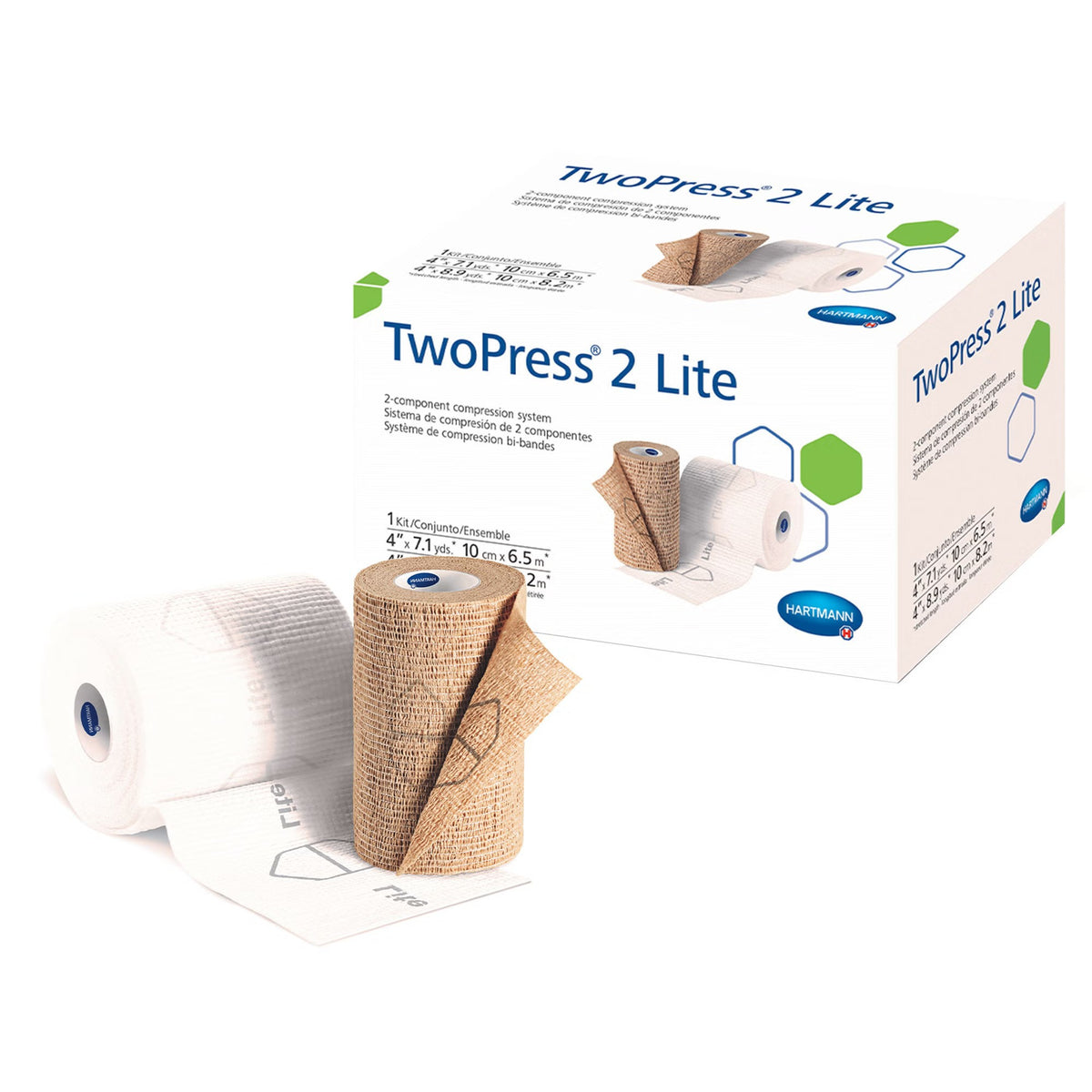 Hartmann TwoPress 2 Lite, Two-Layer Lite Compression Bandage System, 4" x 7.1 Yard / 4" x 8.9 Yard, Tan / White, Self-Adherent Closure, Nonsterile, 30 mmHg - 332021-Single - LL Medico