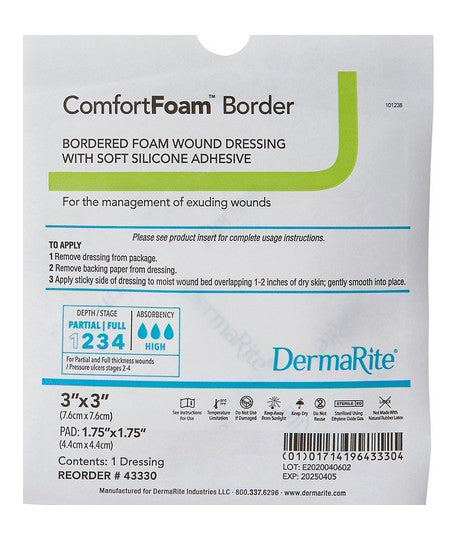 ComfortFoam Border Foam Wound Dressing w/ Soft Silicone Adhesive, 7.6 x 7.6 cm