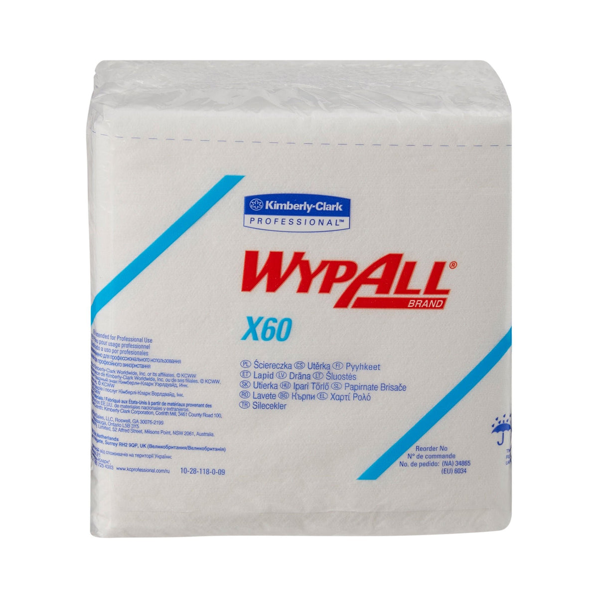 WypAll GeneralClean x 60, Multipurpose Task Wipe, Light Duty, Quarter Fold, White, Hydroknit, NonSterile, Disposable, 12 x 12.5" - 34865 - LL Medico