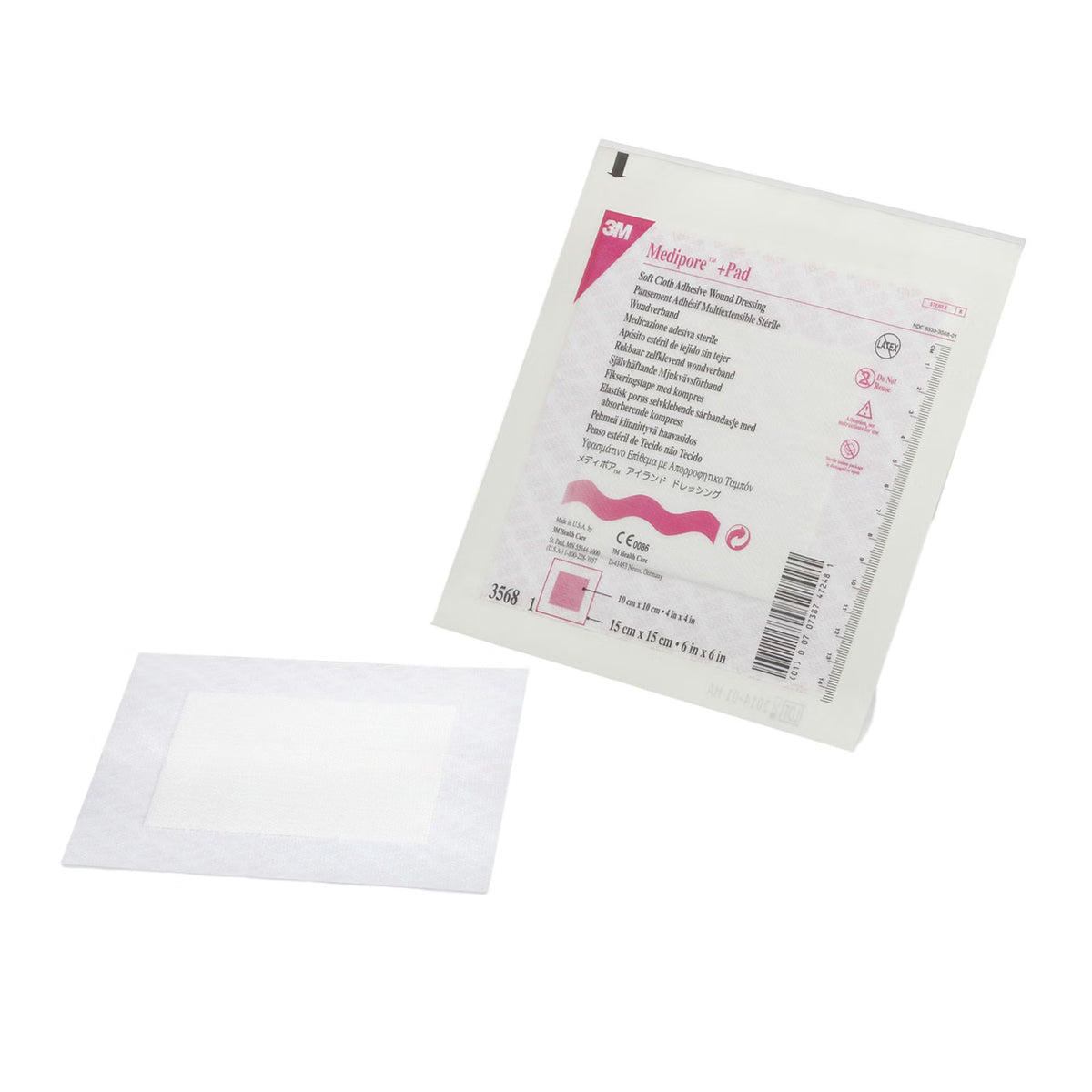 3M Medipore Composite Dressing, Adhesive Wound Dressing, 6 x 6", White, Nonwoven, Sterile - 3568-Box - LL Medico