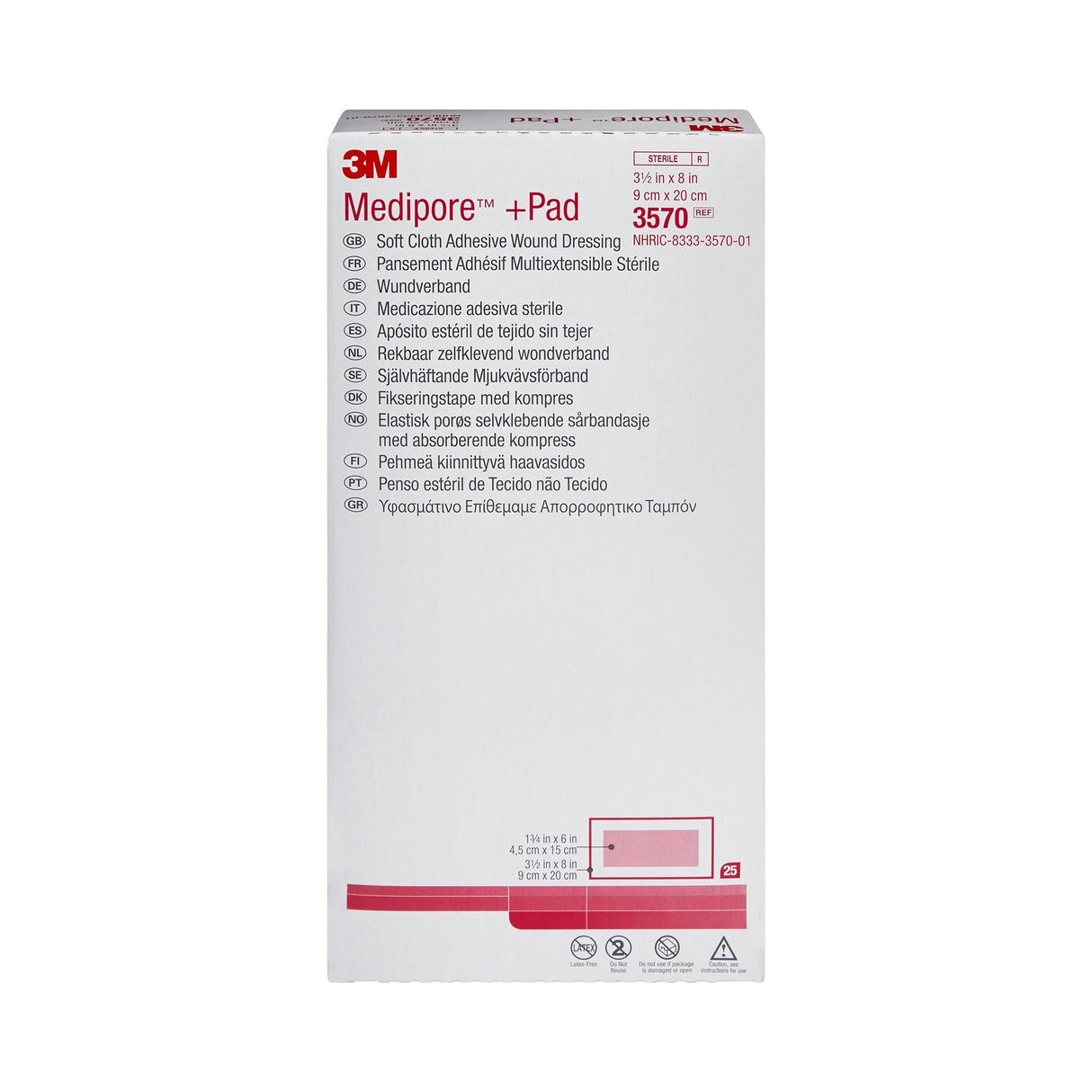 3M Medipore + Pad Soft Cloth Adhesive Dressing, 3.5 x 8 Inch