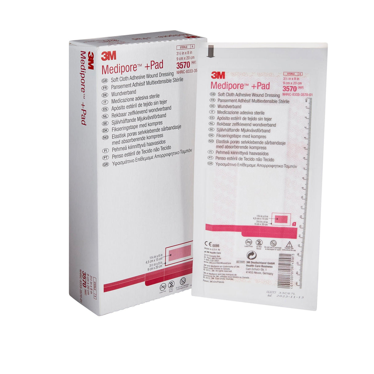 3M Medipore + Pad Soft Cloth Adhesive Dressing, 3.5 x 8 Inch