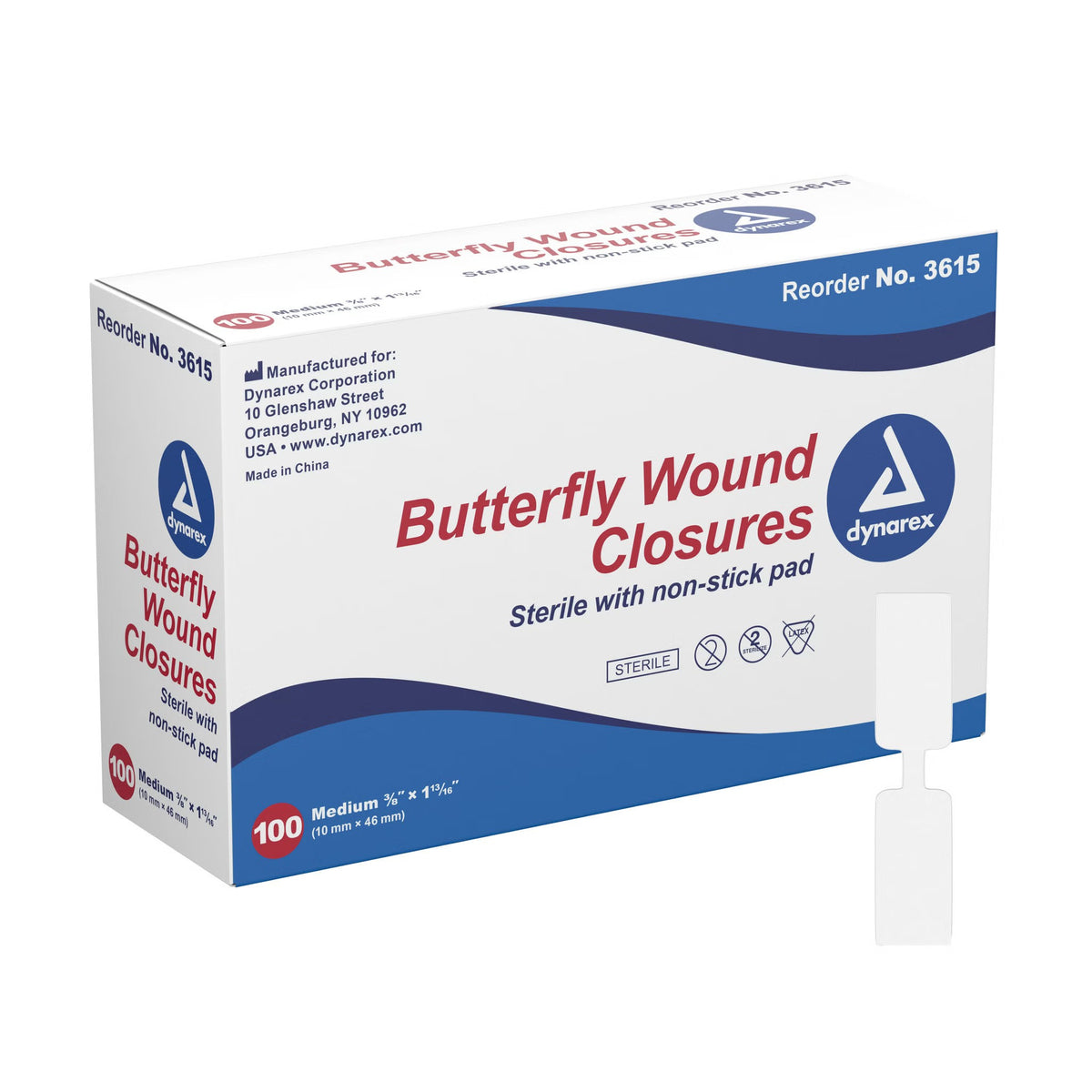 Secure Strip Skin Closure Strip, Butterfly Wound Closure, 0.375 x 1.8125", Plastic, White, Sterile - 3615-Box - LL Medico