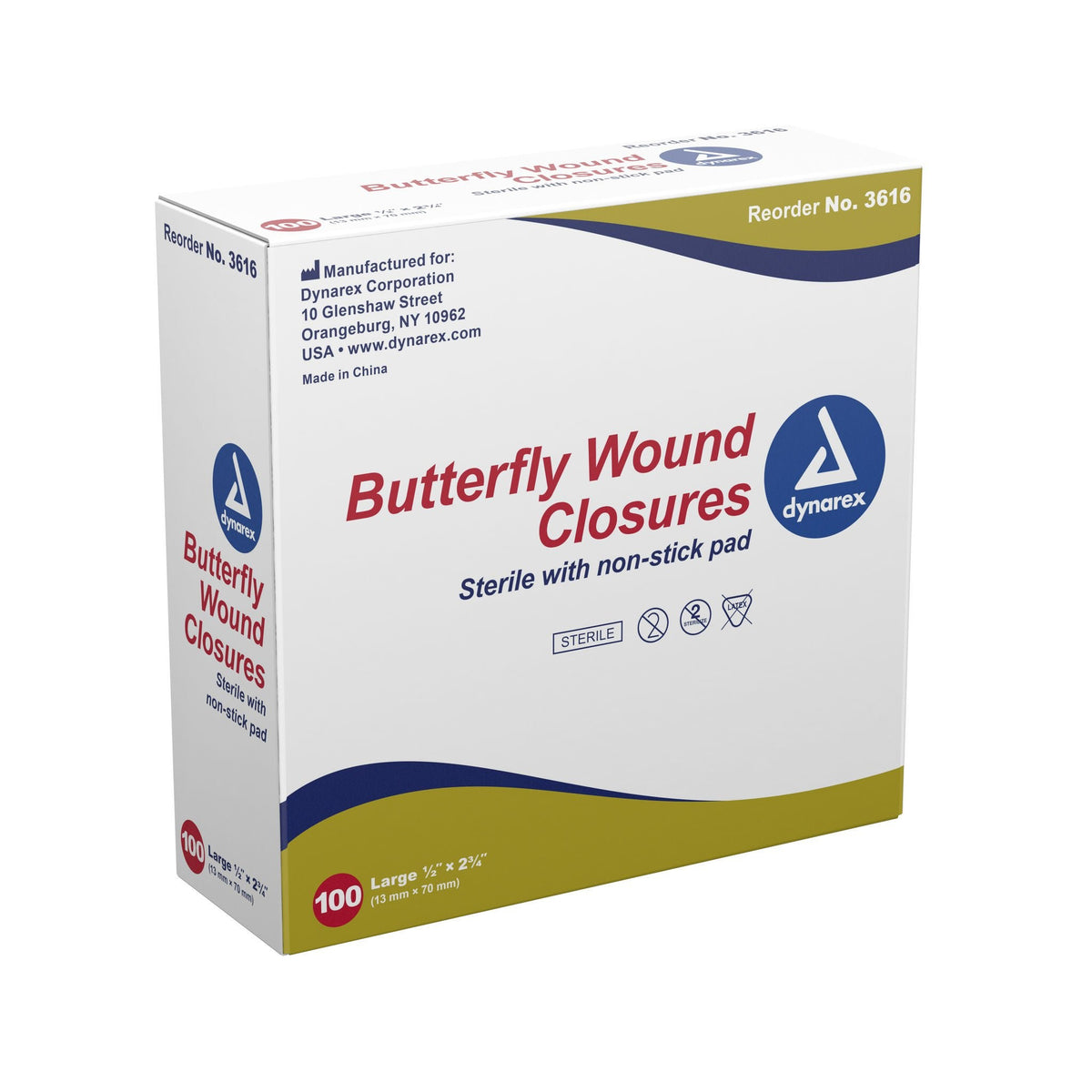 Secure Strip Skin Closure Strip, Butterfly Closure, 0.5" x 2.75", White, Plastic, Sterile - 3616-Box - LL Medico