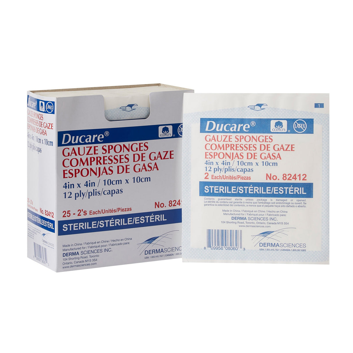 Ducare Sterile Gauze Sponge, 4 x 4 Inch, 8-Ply