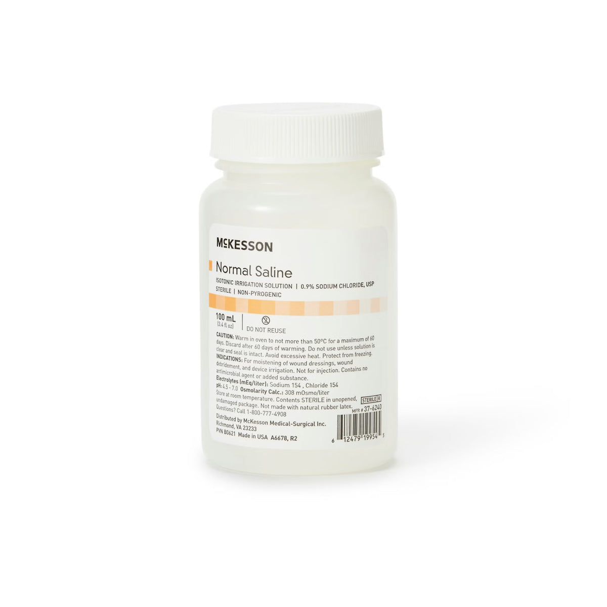 McKesson Saline Irrigation Solution, 0.9% Sodium Chloride, Sterile, Not for Injection, 100 mL Bottle - 37-6240 - LL Medico