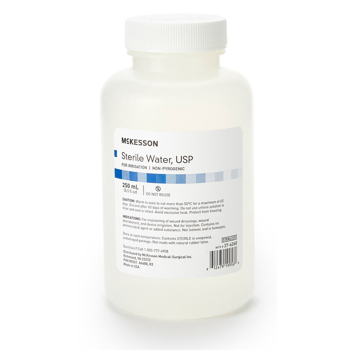 McKesson Sterile Water Irrigation Solution, 250 mL Bottle, Sterile, Not for Injection - 37-6260 - LL Medico