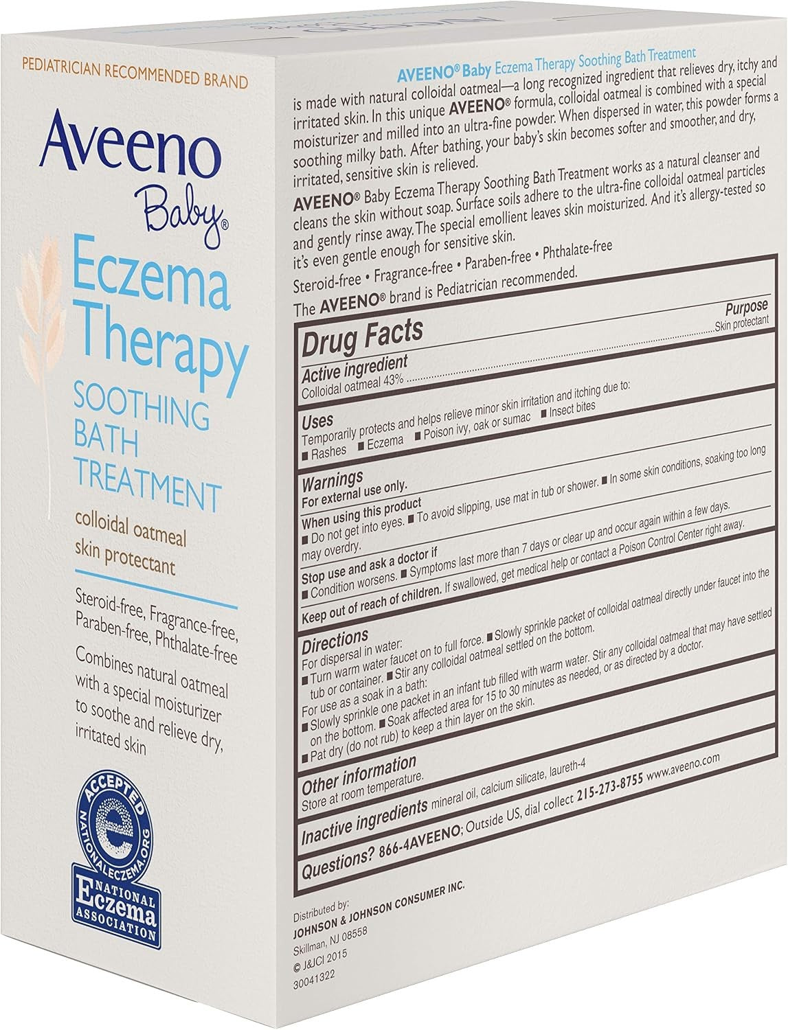 Aveeno Baby Eczema Therapy Soothing Bath Treatment Powder, Unscented, 3.75 oz Box of 5
