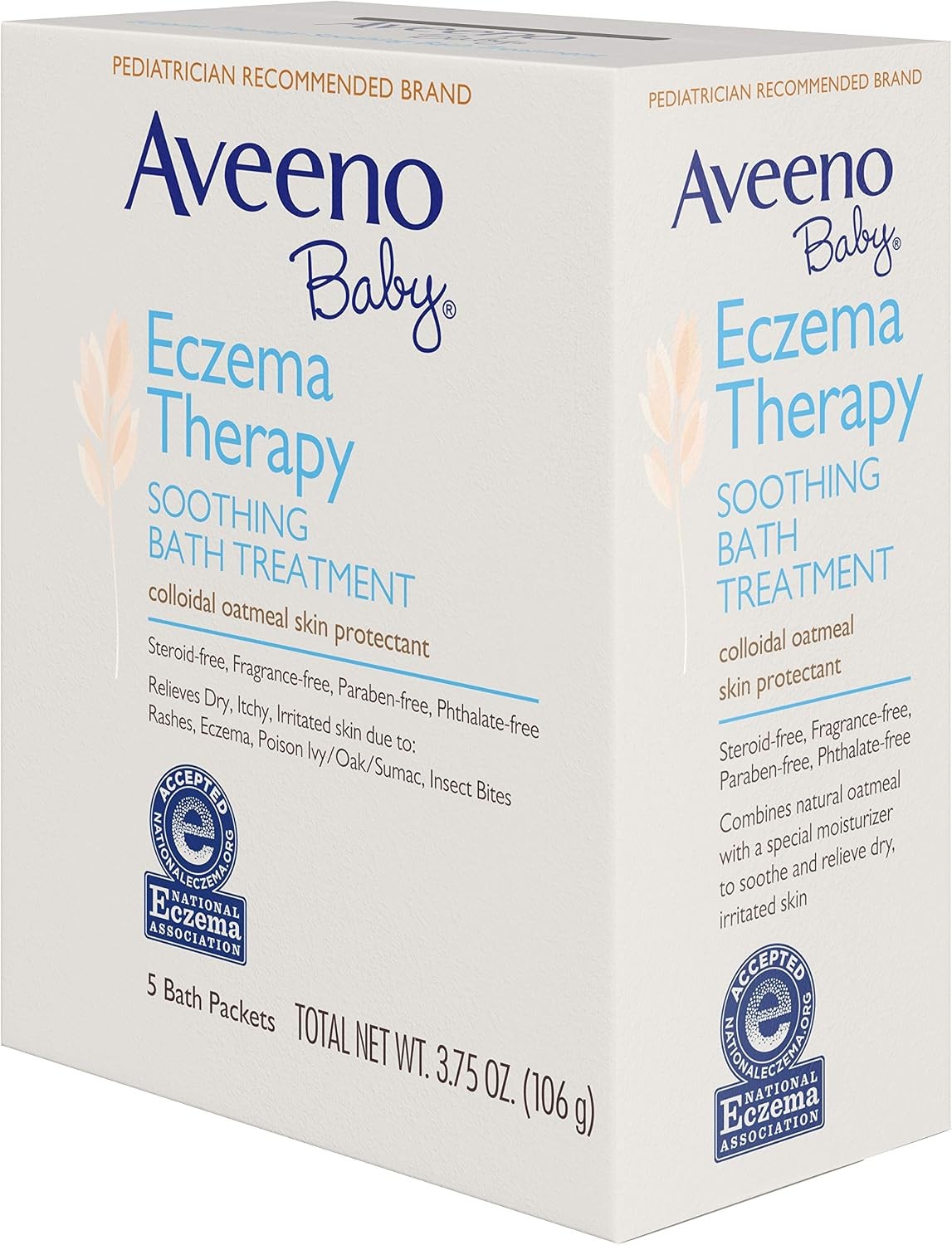 Aveeno Baby Eczema Therapy Soothing Bath Treatment Powder, Unscented, 3.75 oz Box of 5