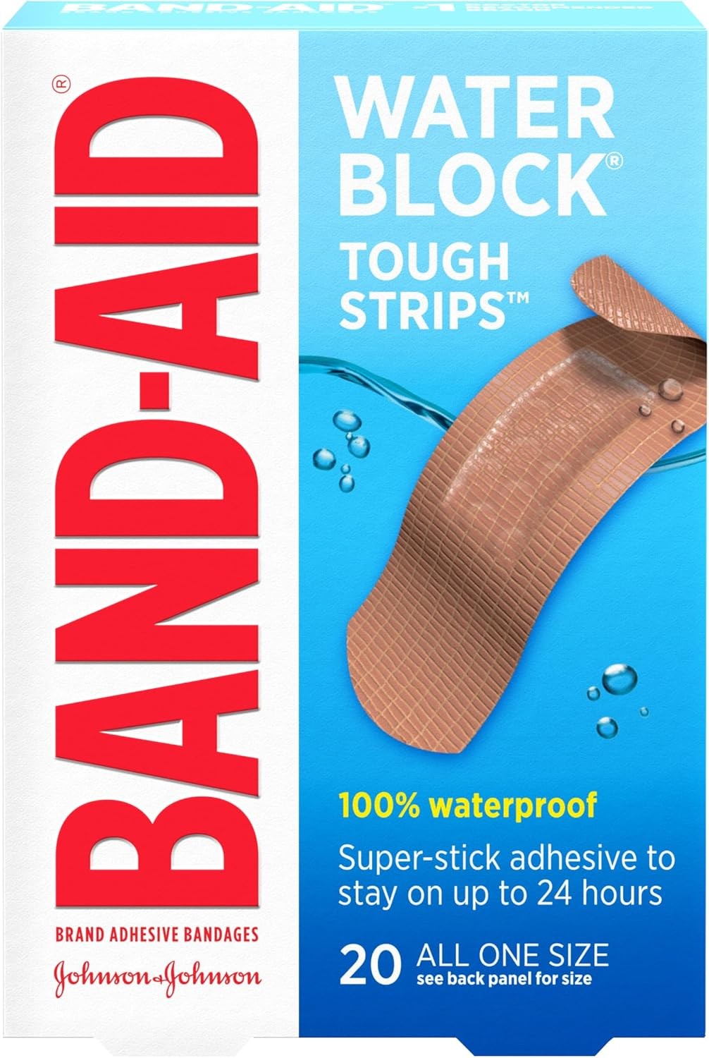 Band-Aid Water Block Tough Strips Bandages 1 x 3.25 Inch