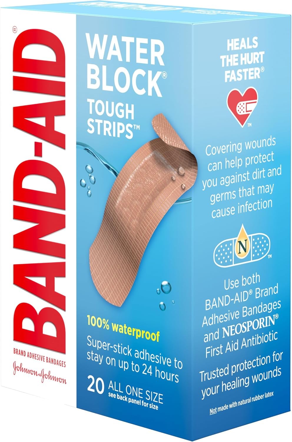 Band-Aid Water Block Tough Strips Bandages 1 x 3.25 Inch