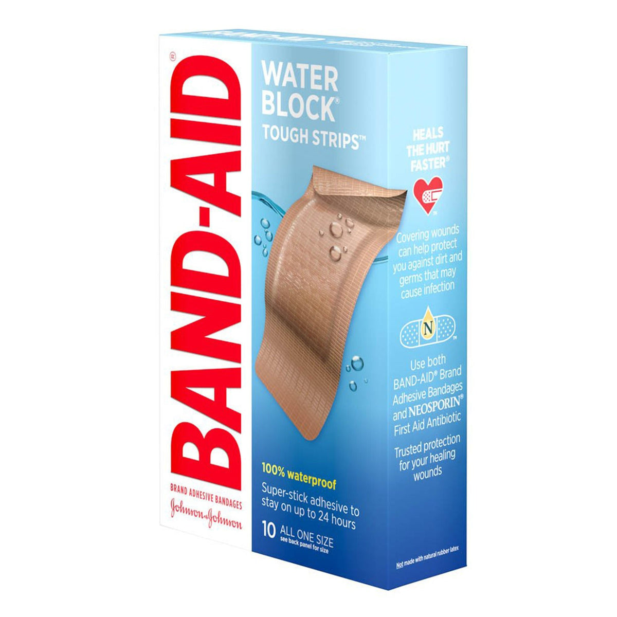 Band-Aid Water Block Tough Strips XL Adhesive Bandages, Sterile, 1.75" x 4", Box of 10 - 38137005566 - LL Medico