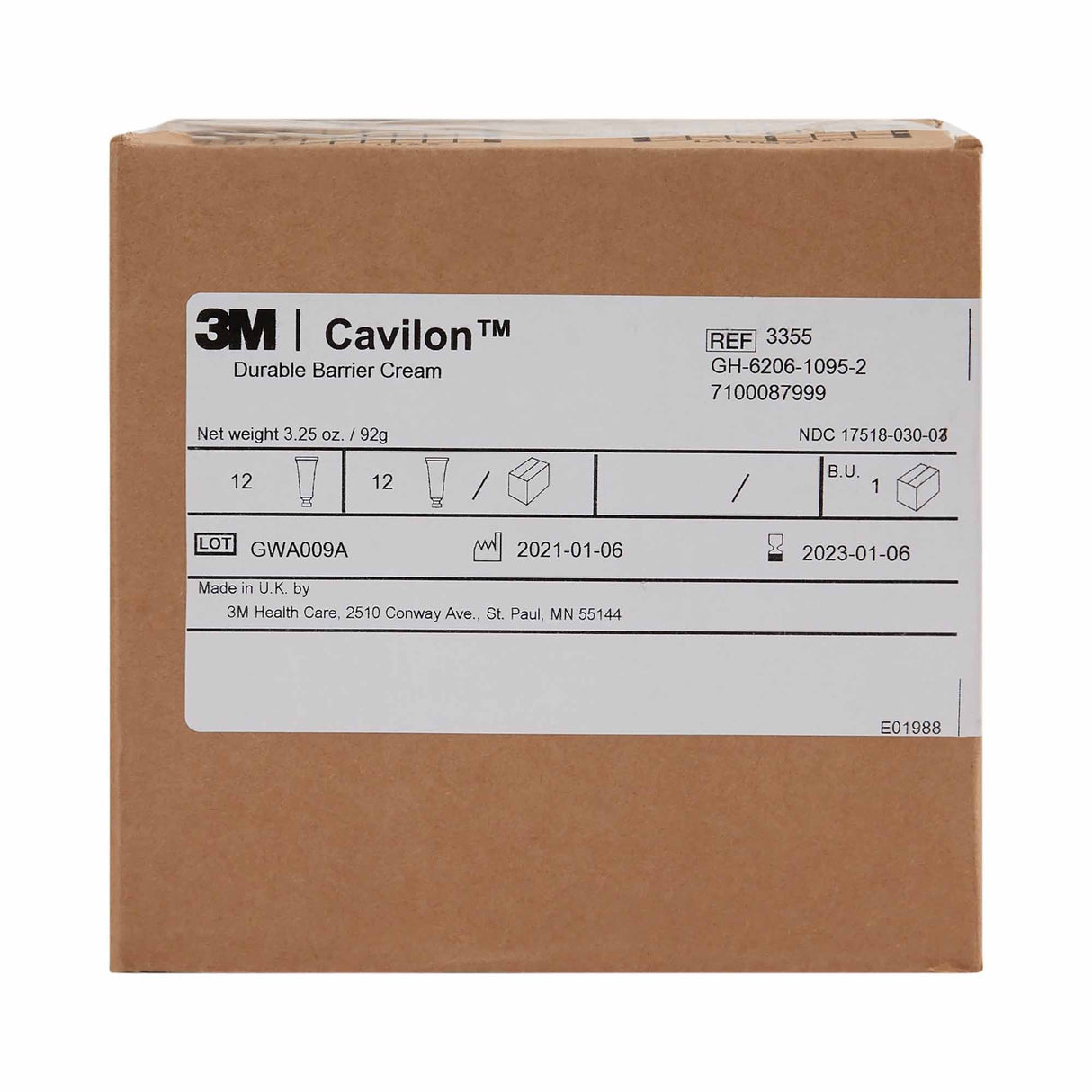 3M Cavilon Durable Barrier Cream, Fragrance Free, 3.25 oz - 3355-Single - LL Medico