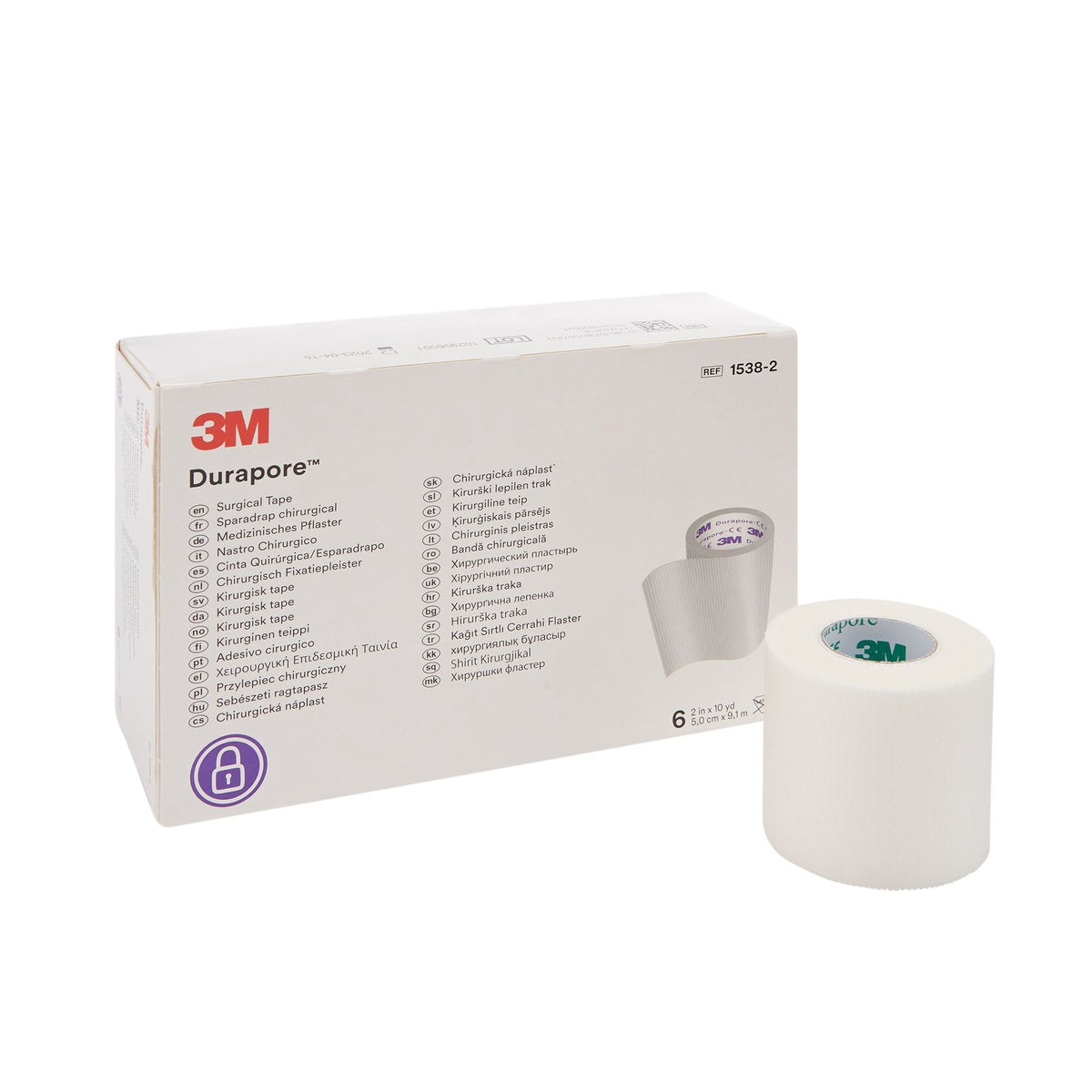 3M Durapore Silk-Like Cloth Medical Tape, Non-Sterile, White, 2" x 10 Yard - 1538-2-Single - LL Medico