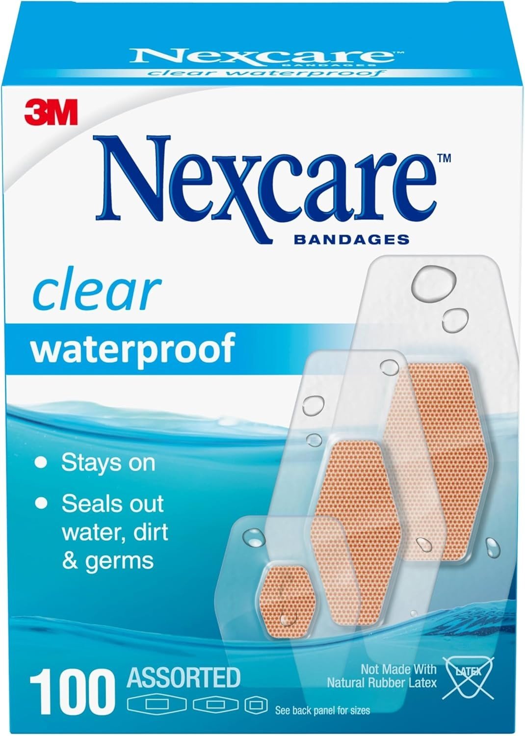 3M Nexcare Clear Waterproof Bandages, Sterile, Assorted Sizes - 432-100-Box - LL Medico