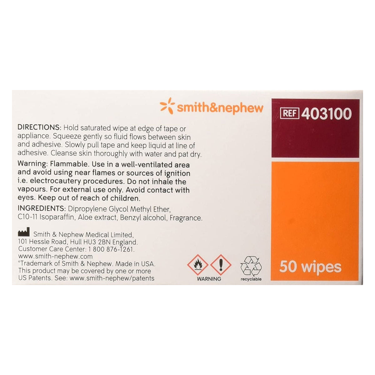 Smith & Nephew Remove Adhesive Remover, 2.5 x 2.5 Inch Wipe