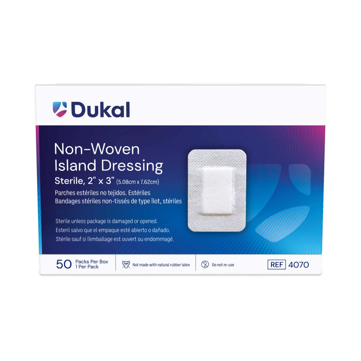 Dukal Island Dressing, With Border, 2 x 3", White, Nonwoven, Sterile - 4070-Box - LL Medico